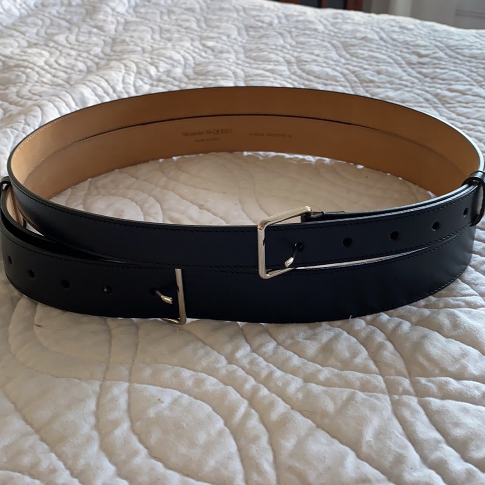 Alexander Mcqueen calf leather double belt with silver buckles